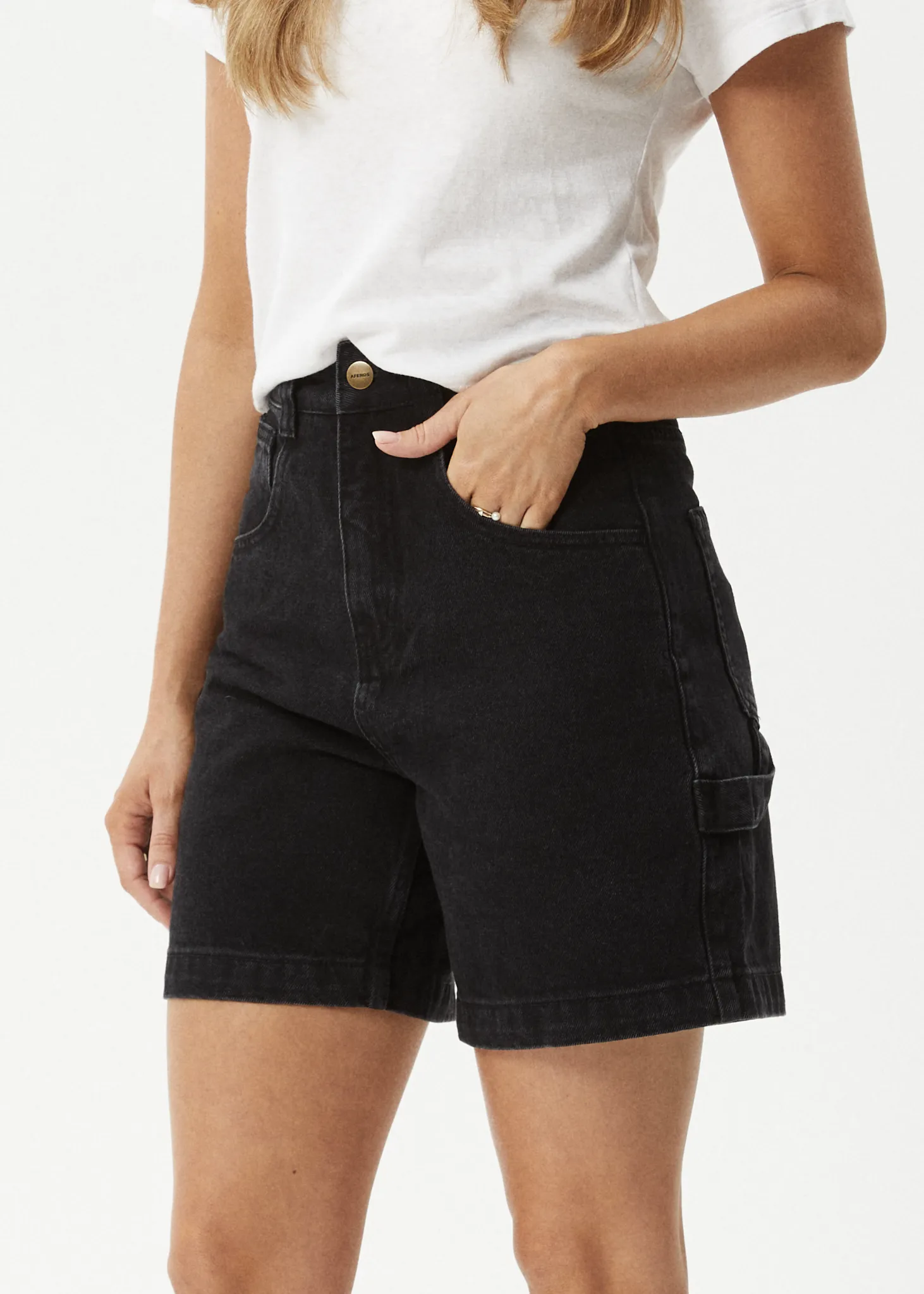 AFENDS Womens Emilie - Denim Workwear Short - Washed Black