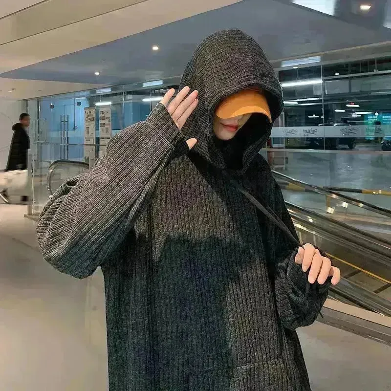 American Oversized Drawstring Turtleneck Hoodie Sweatshirt Men