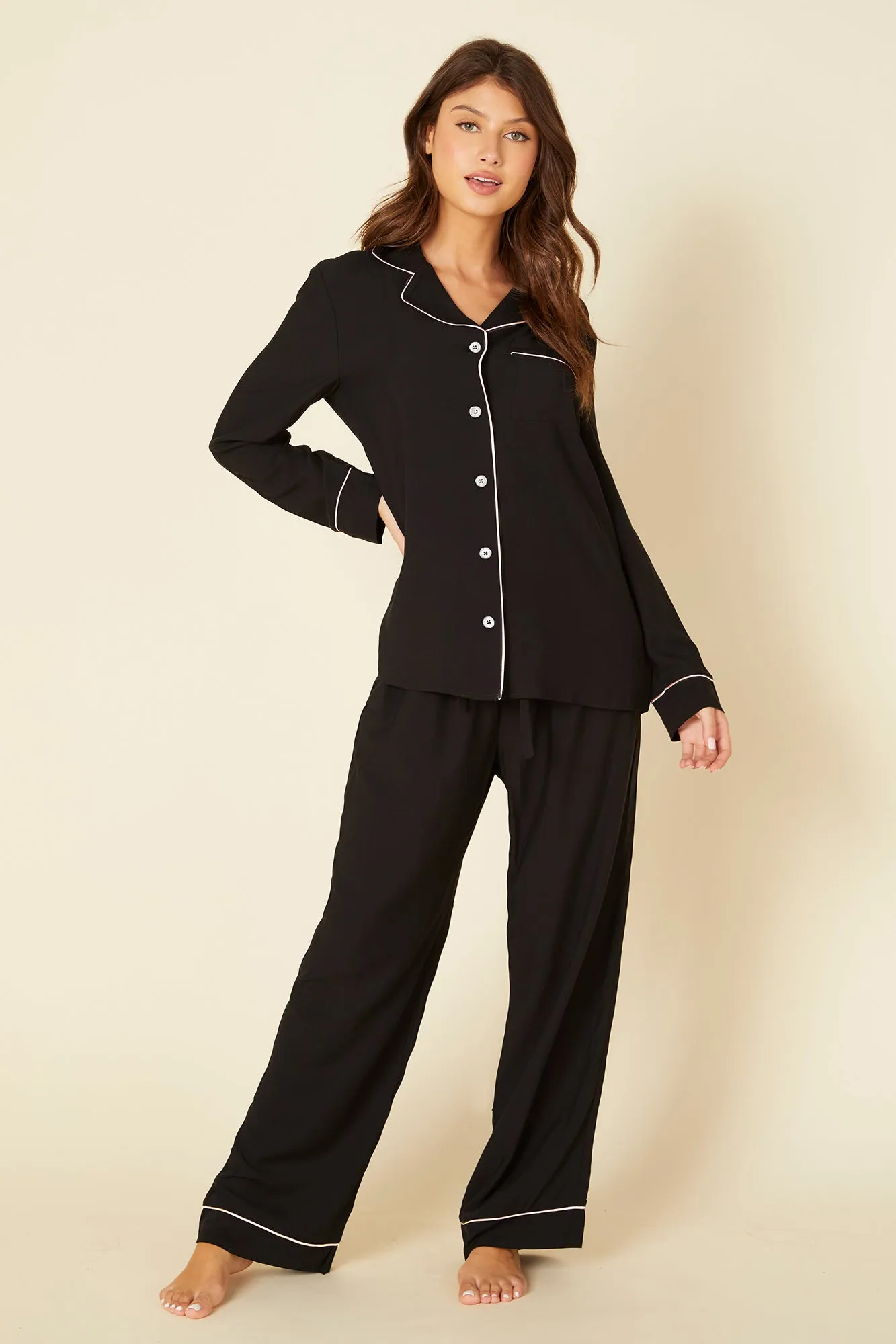 BELLA PJ SET - BLACK/IVORY