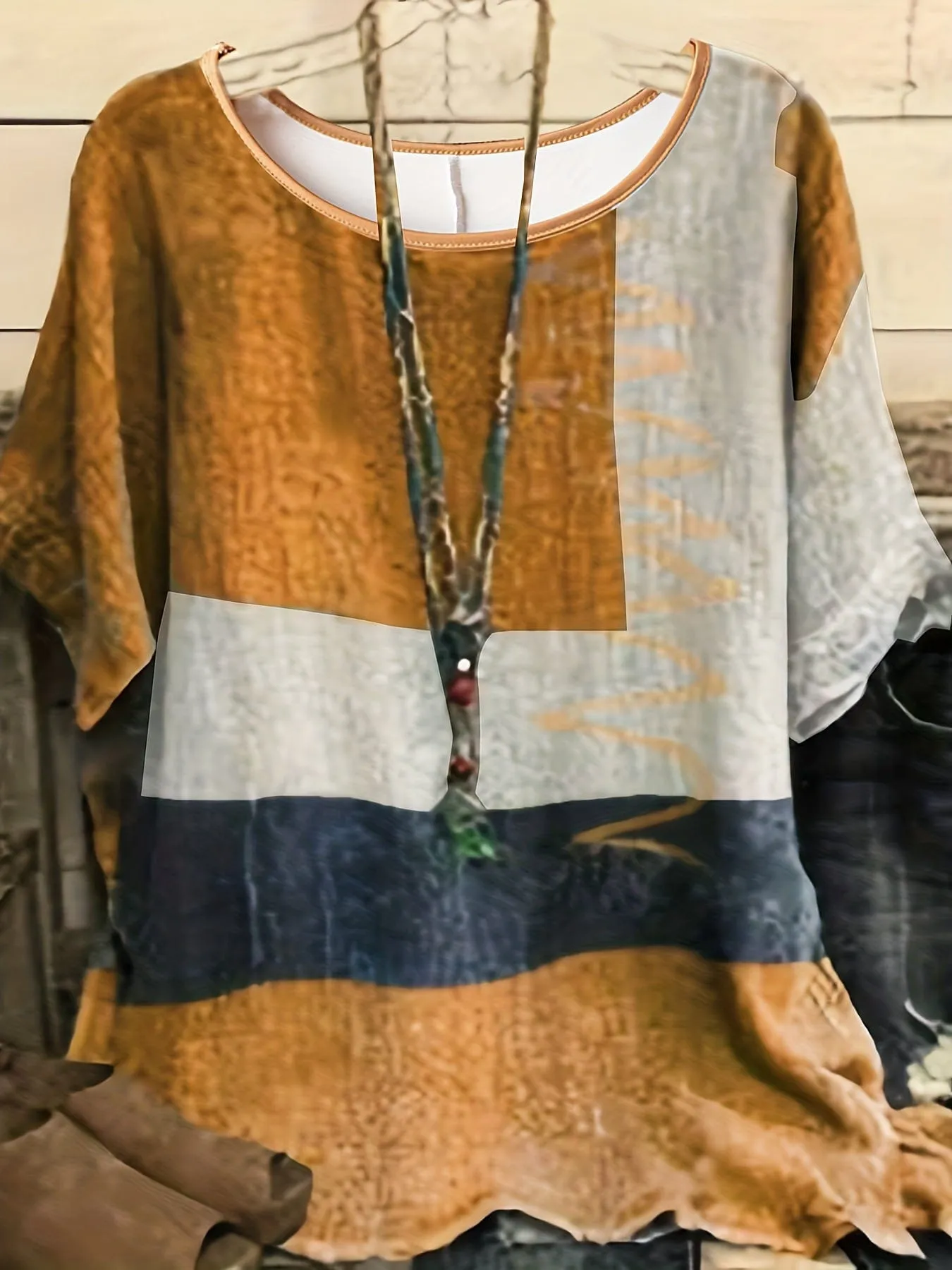 Bohemian Graphic Print Plus Size T-shirt with Stylish Round Neck
