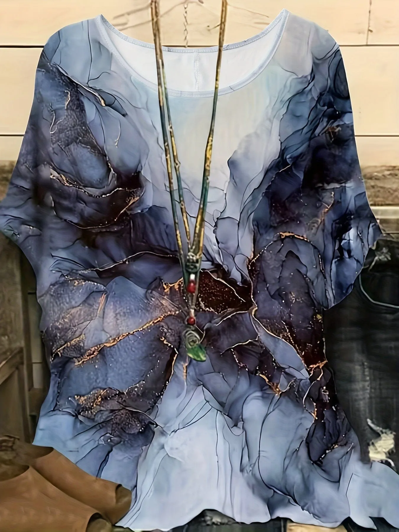 Bohemian Graphic Print Plus Size T-shirt with Stylish Round Neck