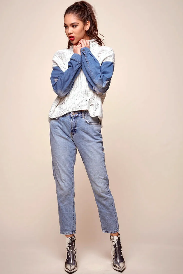 Dawn Denim Sleeved Knit Sweater Marble Blue