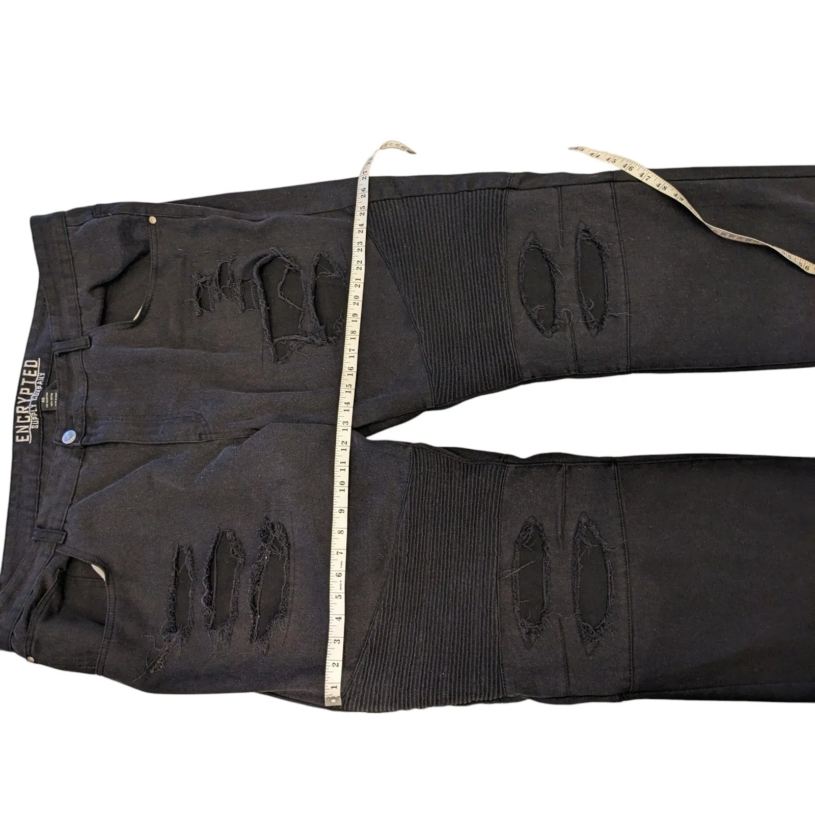 Encrypted Supply Company Men 46 Distressed Denim Jeans Grunge Moto Ripped Accent