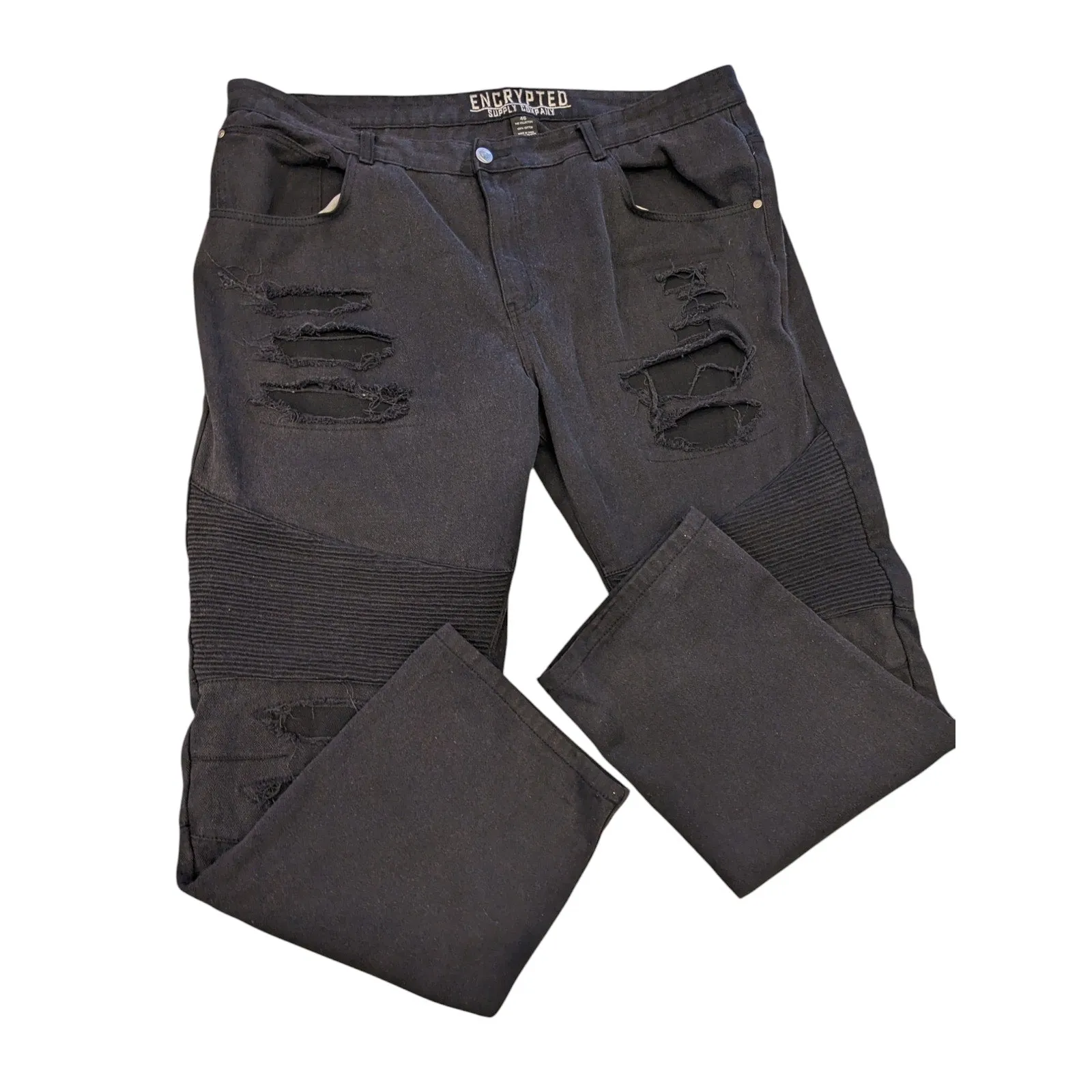 Encrypted Supply Company Men 46 Distressed Denim Jeans Grunge Moto Ripped Accent