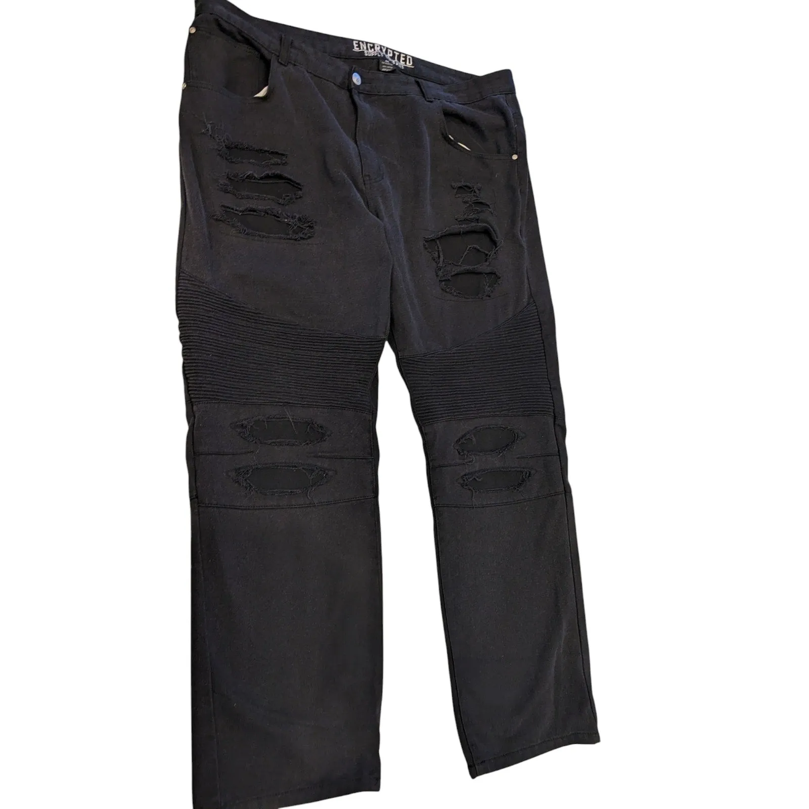 Encrypted Supply Company Men 46 Distressed Denim Jeans Grunge Moto Ripped Accent