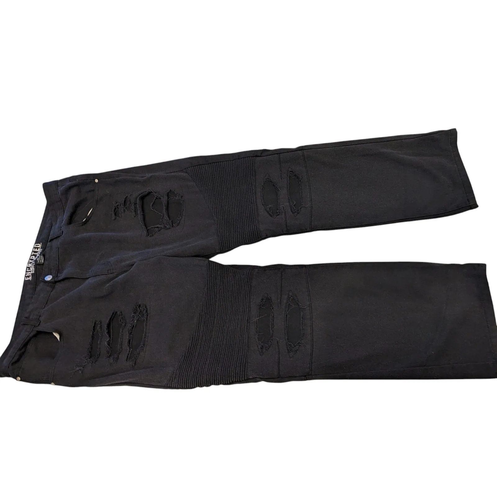 Encrypted Supply Company Men 46 Distressed Denim Jeans Grunge Moto Ripped Accent