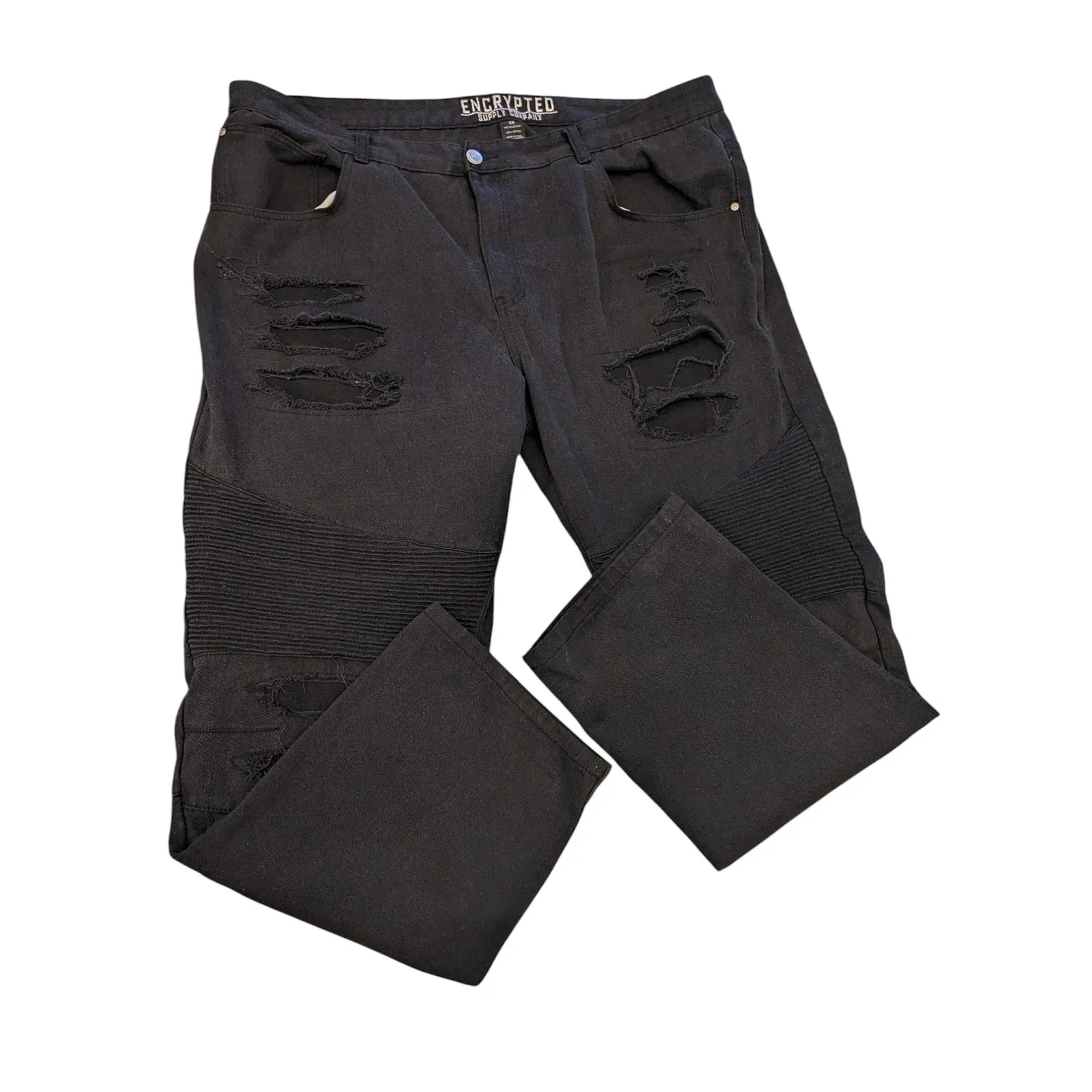 Encrypted Supply Company Men 46 Distressed Denim Jeans Grunge Moto Ripped Accent