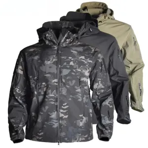 Hunting Jackets Camo Soft Tactical Jacket Man Combat Waterproof Fleece Men Clothing Coat Windbreakers 5XL  