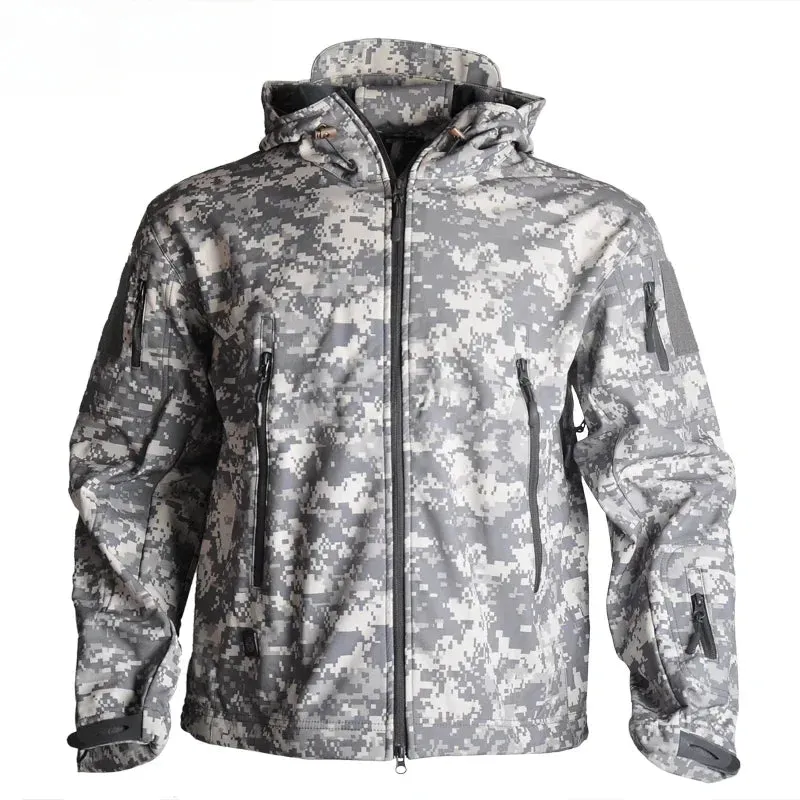 Hunting Jackets Camo Soft Tactical Jacket Man Combat Waterproof Fleece Men Clothing Coat Windbreakers 5XL  