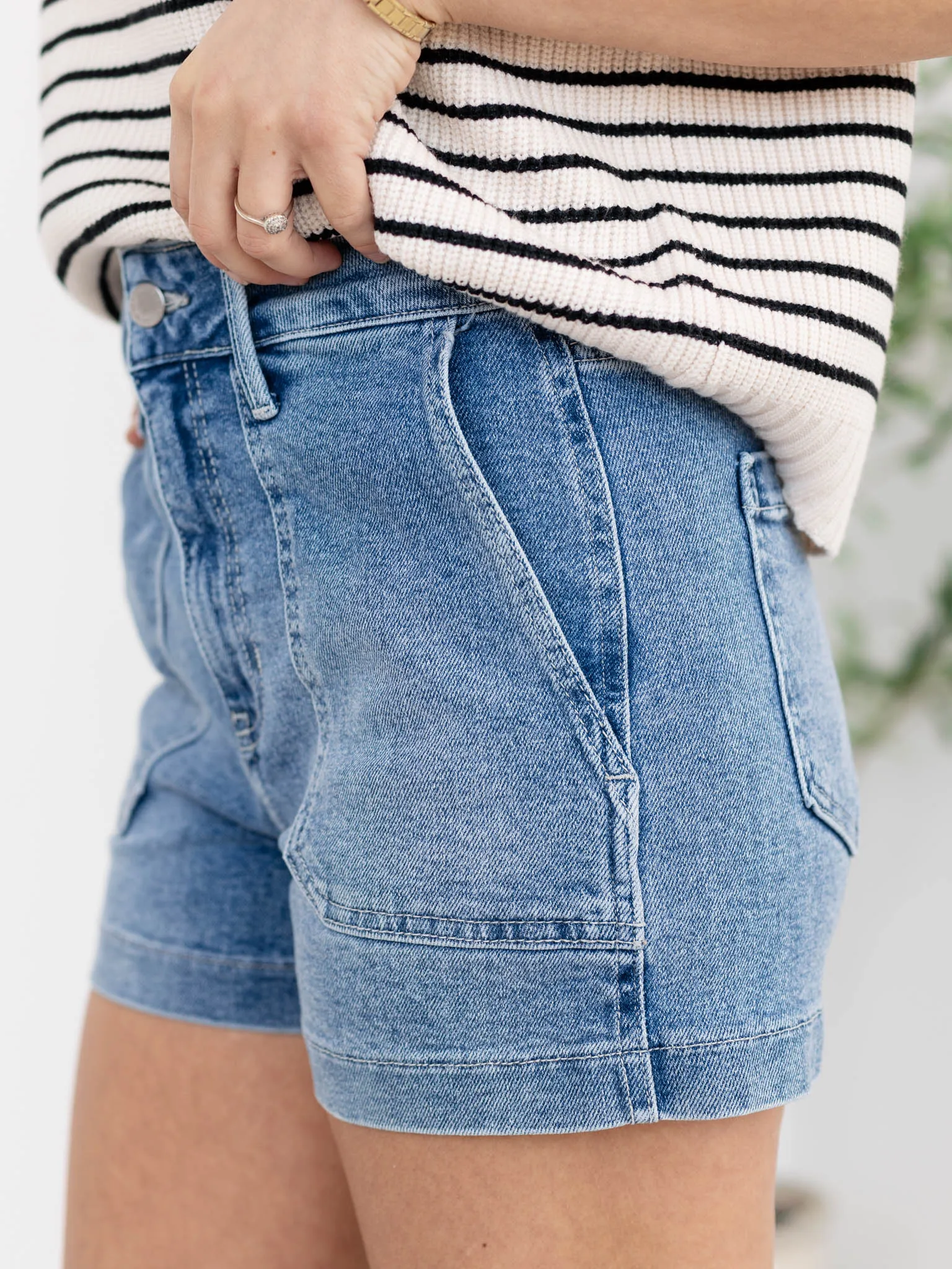 Just Black Light Denim High Rise Utility Cargo Short