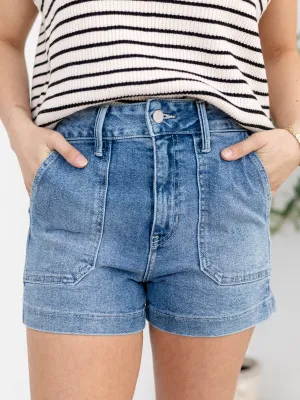 Just Black Light Denim High Rise Utility Cargo Short