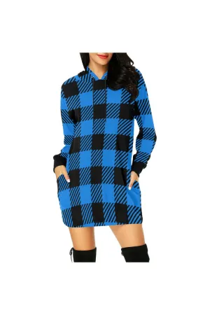 Light Blue Buffalo Plaid Hoodie Mini Dress