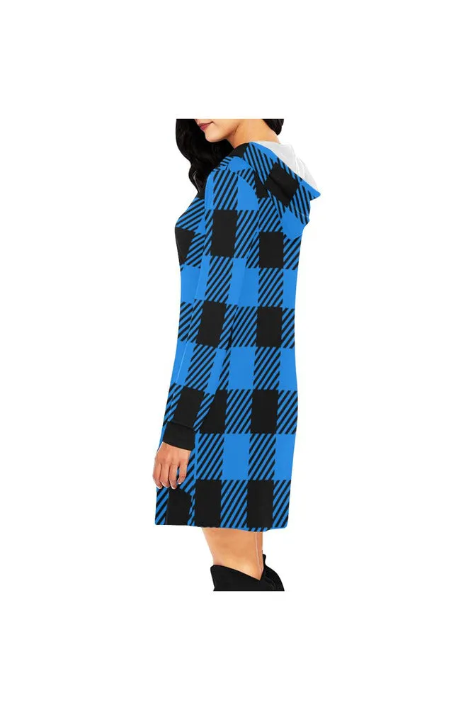 Light Blue Buffalo Plaid Hoodie Mini Dress