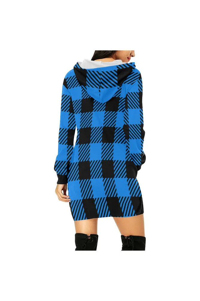 Light Blue Buffalo Plaid Hoodie Mini Dress