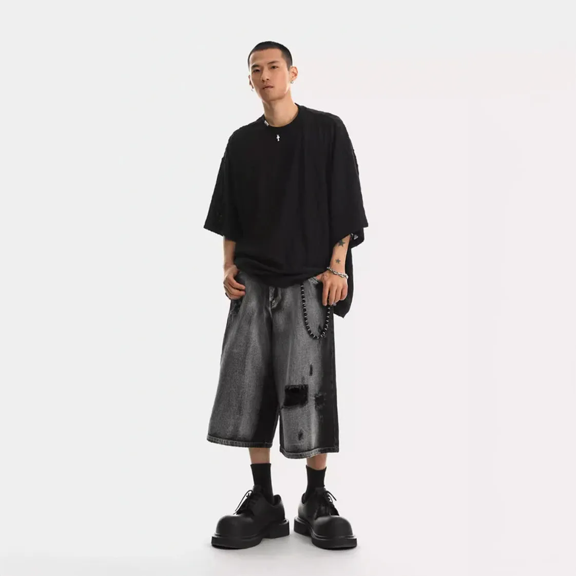 Men's Aesthetic Distressed Loose Shorts