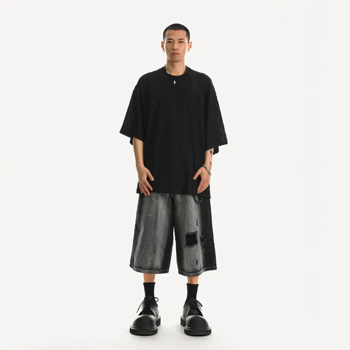 Men's Aesthetic Distressed Loose Shorts