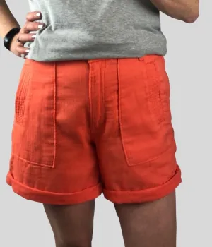 Orange Cotton Utility Shorts