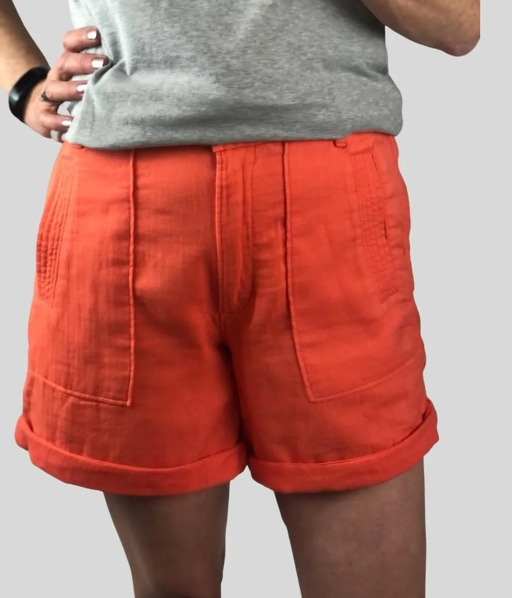 Orange Cotton Utility Shorts