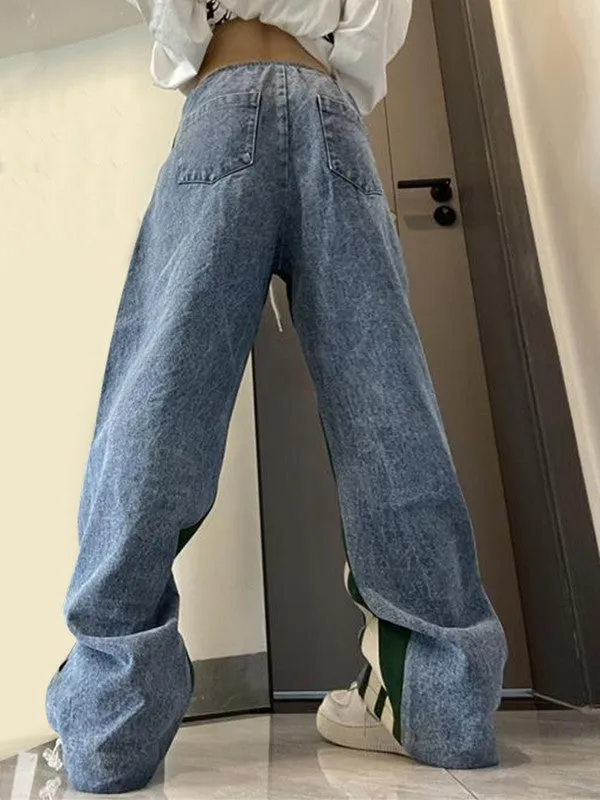 Patchwork Striped Baggy Boyfriend Jeans