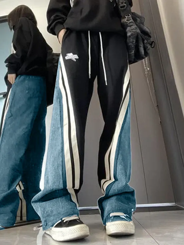 Patchwork Striped Baggy Boyfriend Jeans