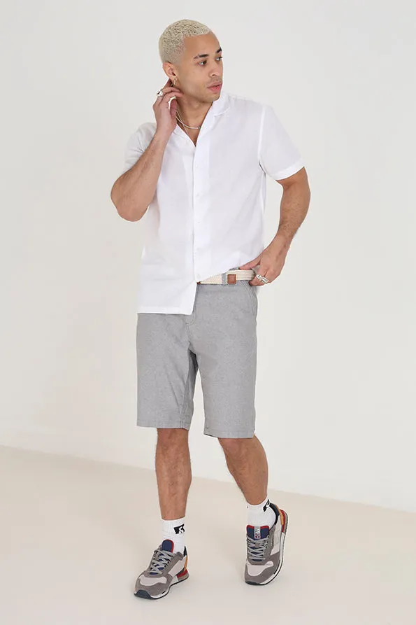 PLAIN GREY OXFORD COTTON SHORTS WITH BELT