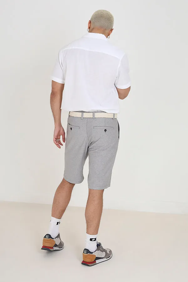 PLAIN GREY OXFORD COTTON SHORTS WITH BELT