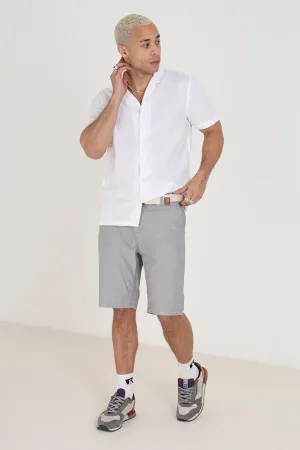 PLAIN GREY OXFORD COTTON SHORTS WITH BELT