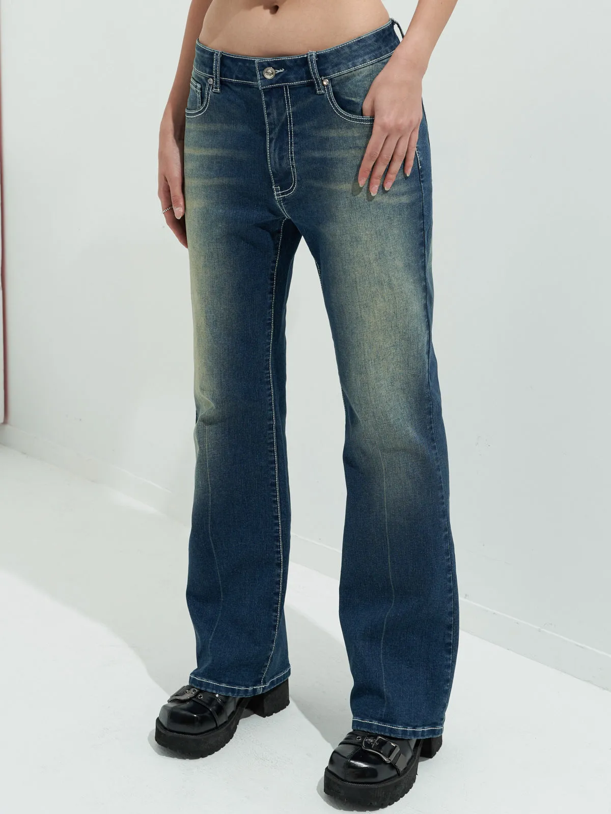 Rhinestone Chrome Hearts Flare Leg Jeans