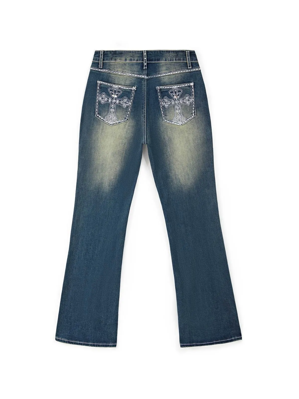 Rhinestone Chrome Hearts Flare Leg Jeans