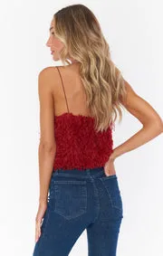 She Cute Top ~ Red Faux Feathers