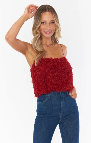 She Cute Top ~ Red Faux Feathers