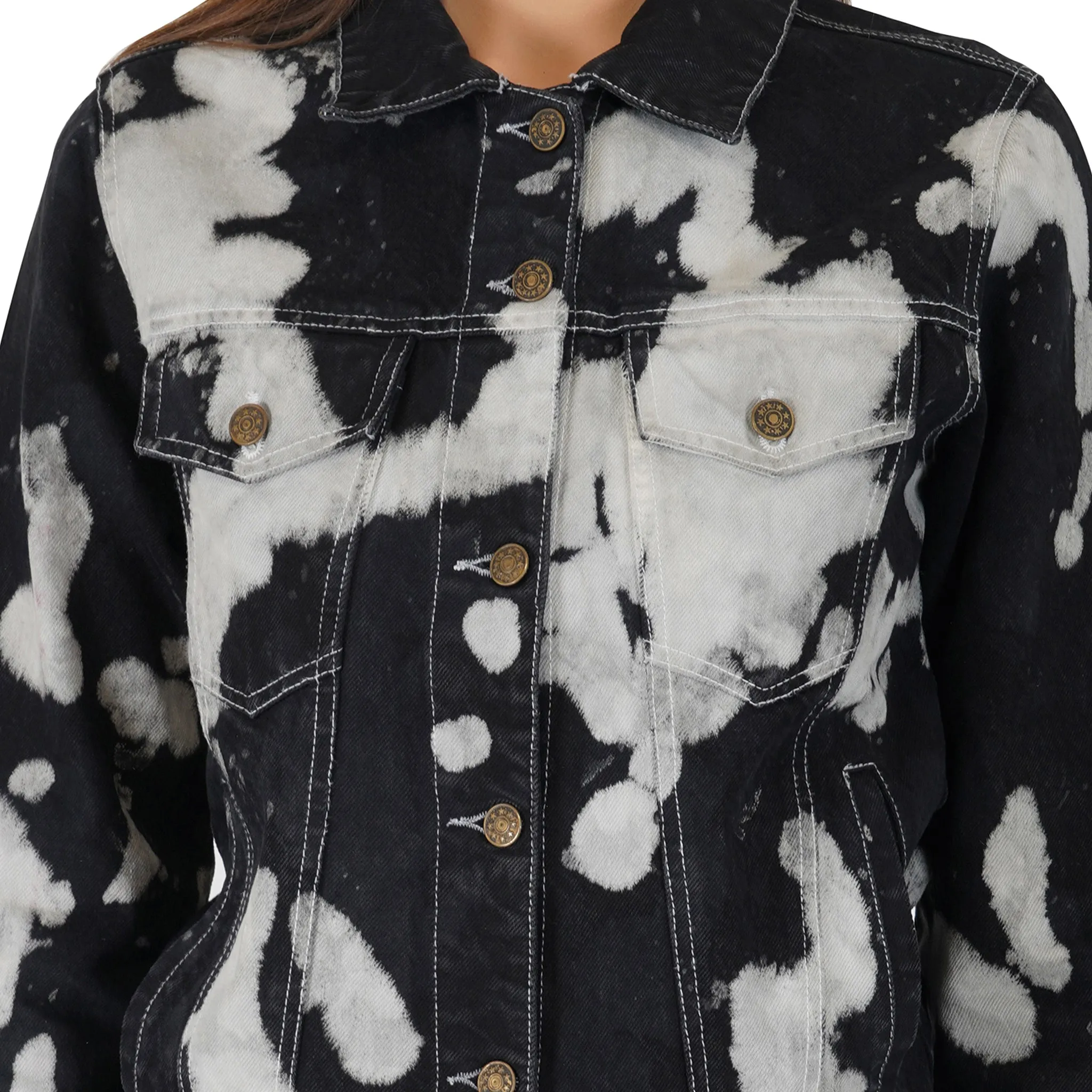 SLAY. Women's Black & White Tie Dye Denim Jacket