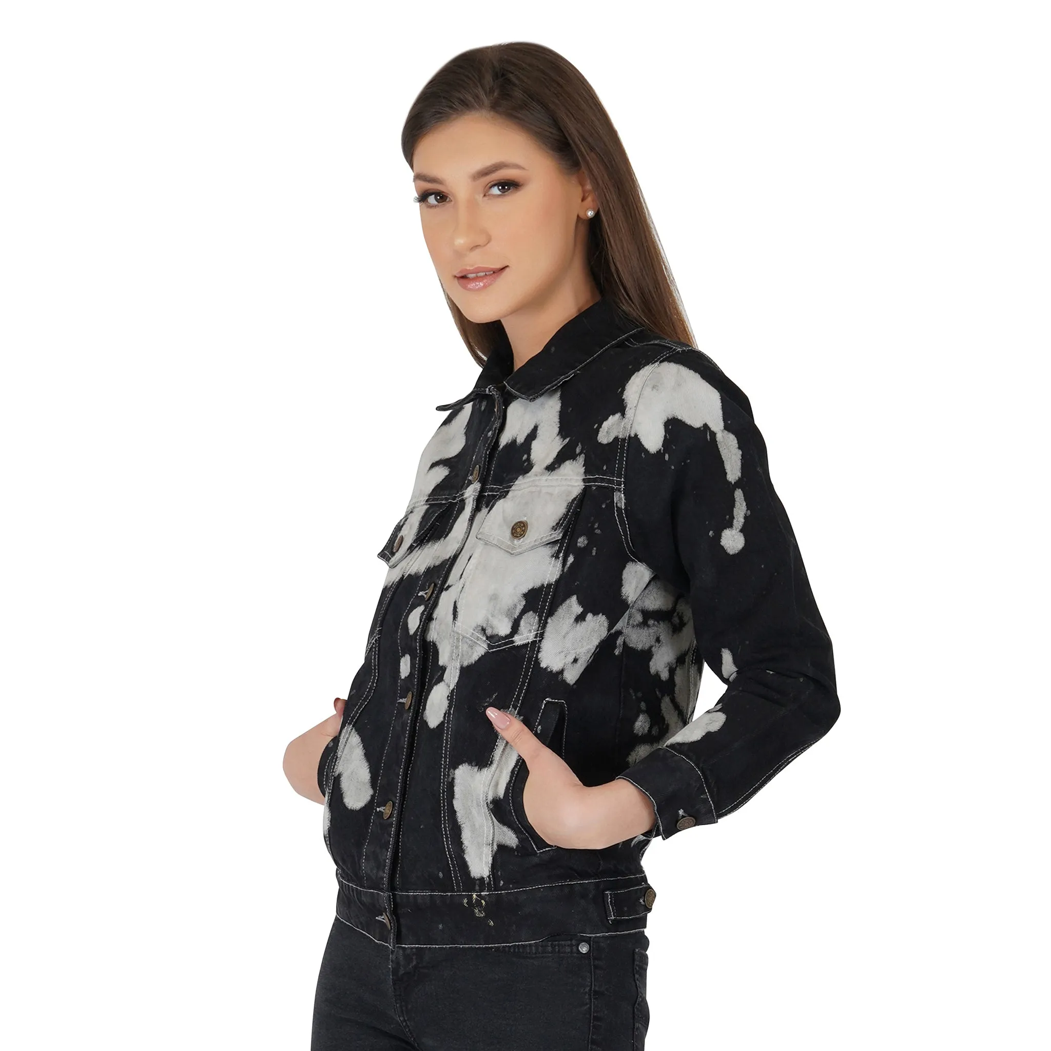 SLAY. Women's Black & White Tie Dye Denim Jacket