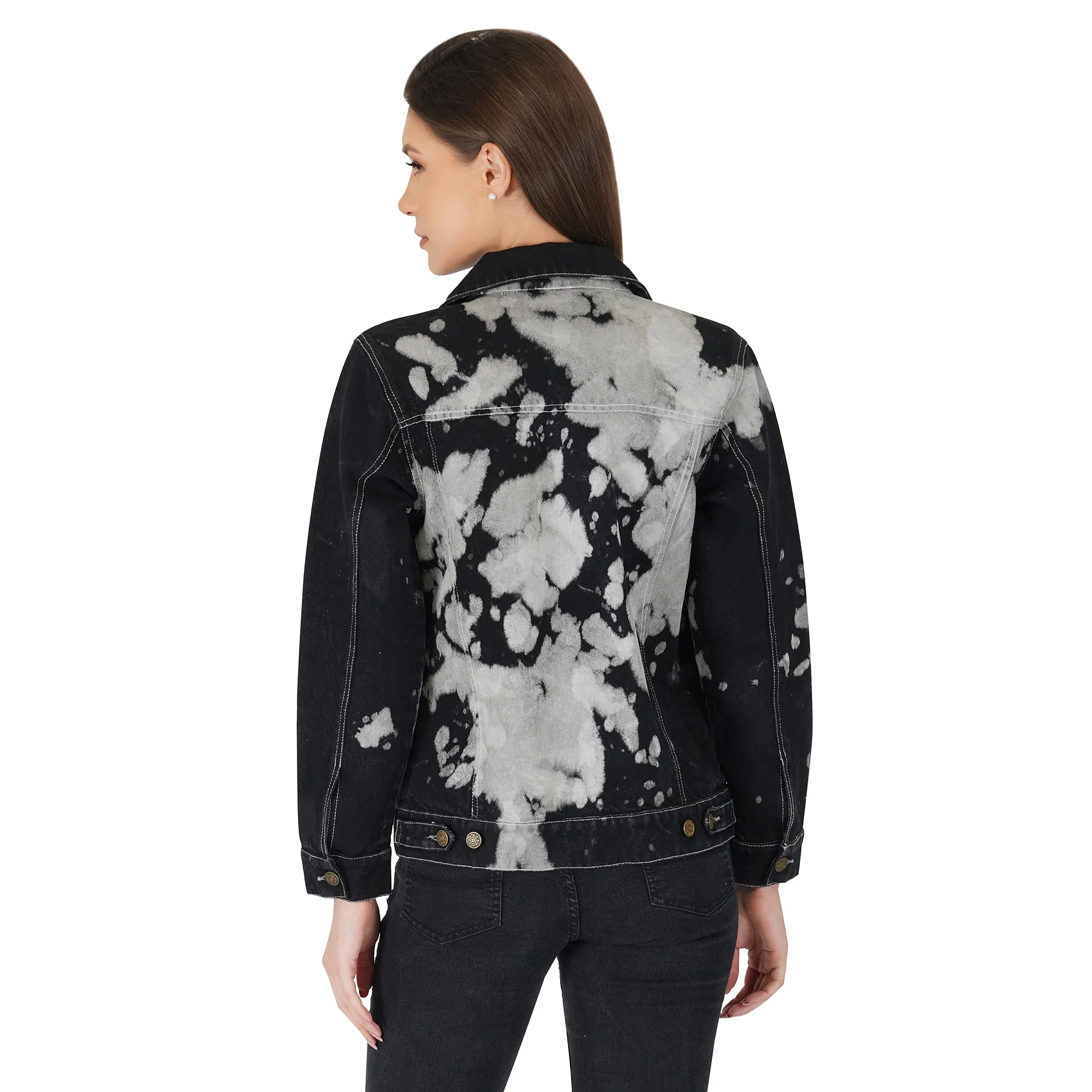 SLAY. Women's Black & White Tie Dye Denim Jacket