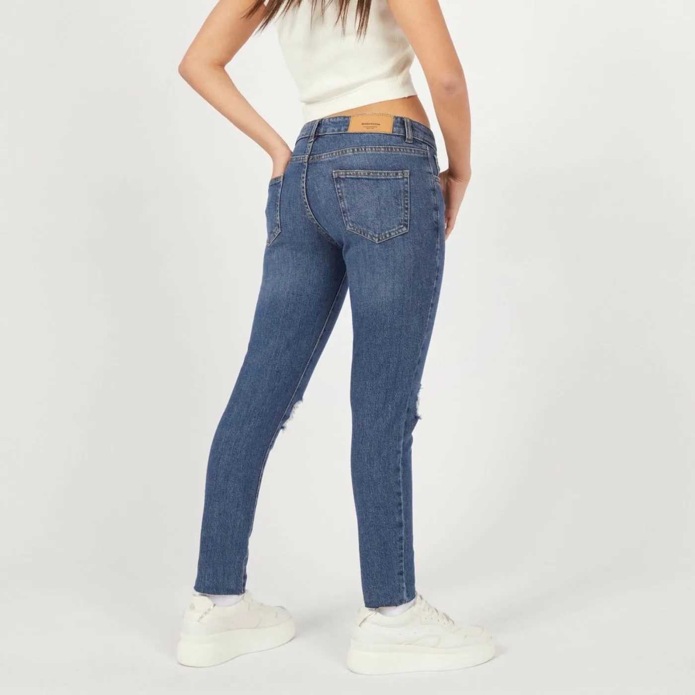SPL Blue Mid Rise Ripped Slim Jeans