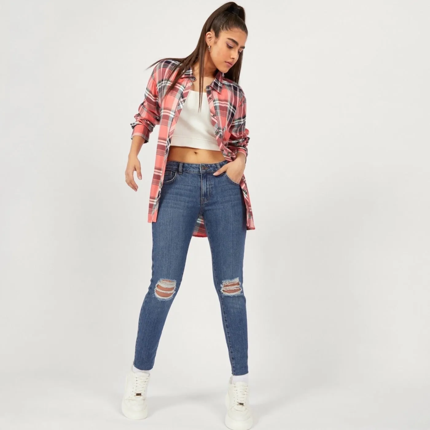 SPL Blue Mid Rise Ripped Slim Jeans