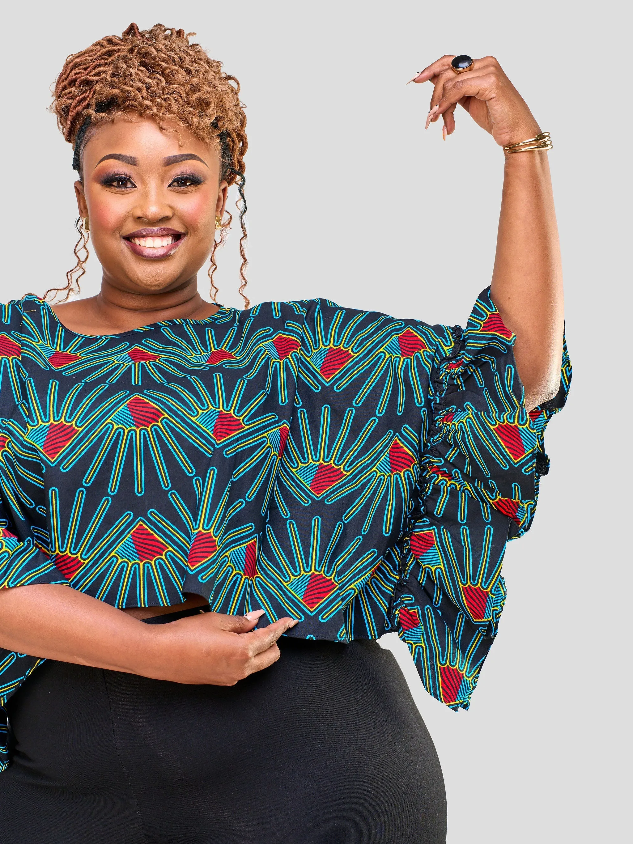 Vivo Wide Midriff Top with Side Frills - Aldabra
