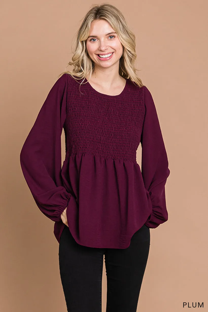 Wishing for Change Smocked Top - Plum