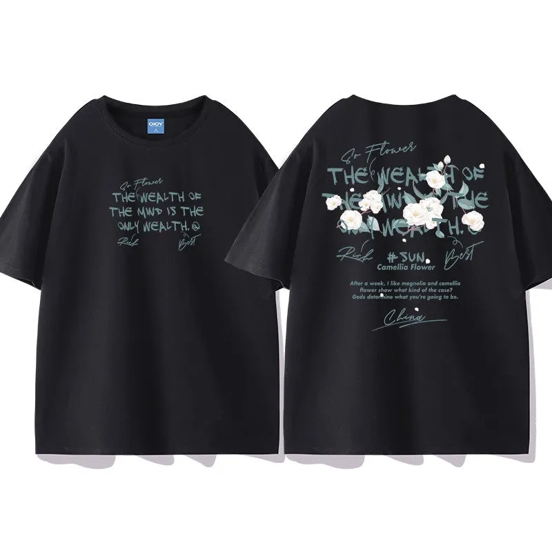 Women camellia t-shirt round neck top
