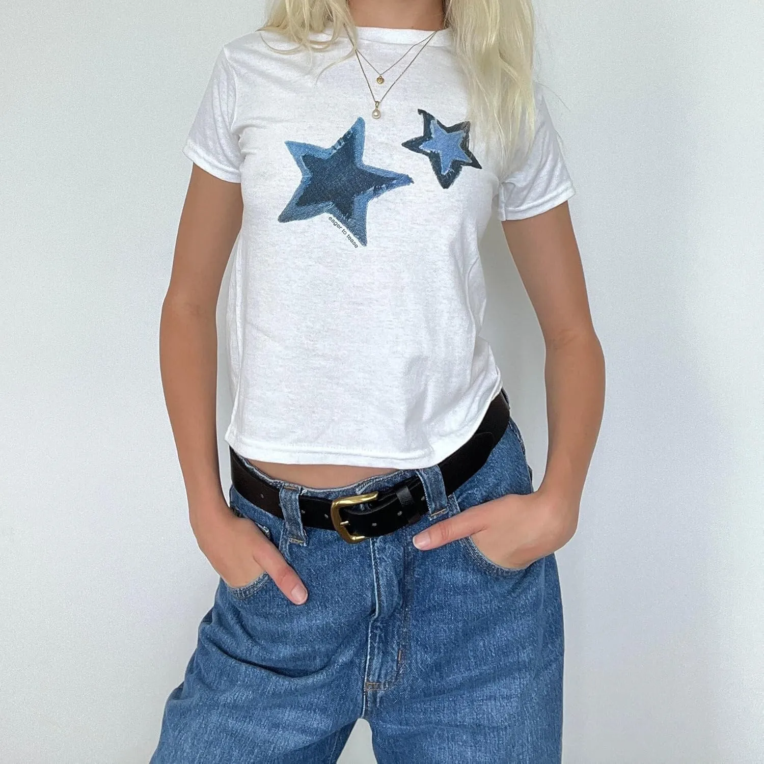 Y2k Cute Star Bow Graphic Print Baby Tees Shirt Women Short Sleeve Fruit Cherry Aesthetic Teens Girl Crop Tops
